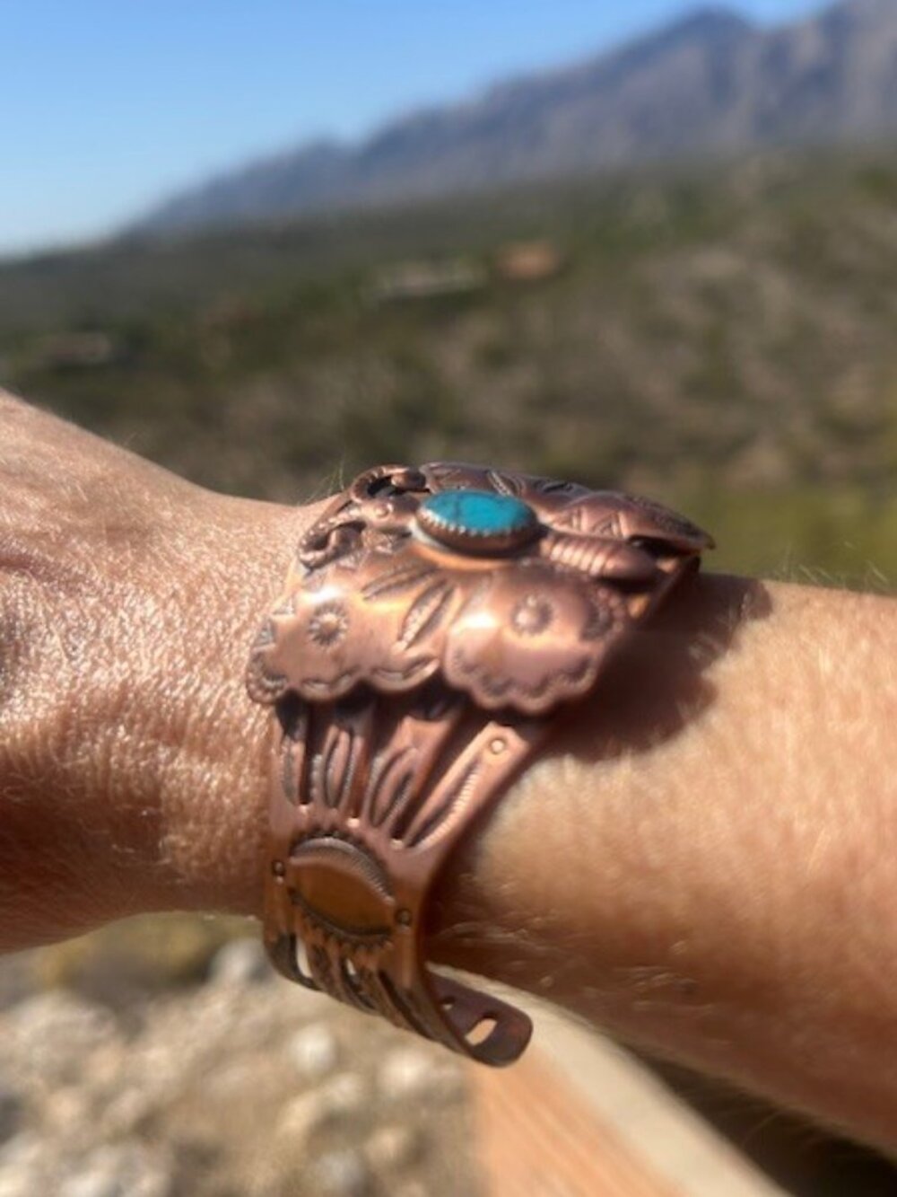 BELL TRADING POST Solid Copper Butterfly Turquoise Cuff BRACELET - Picture 4 of 11